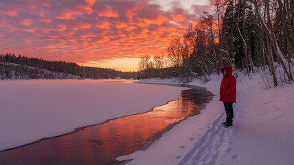 Winter sunset in the mountains