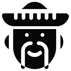 Smiling Man Illustration, Black and White Icon