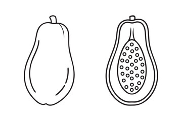 Papaya Fruit Line Art Vector