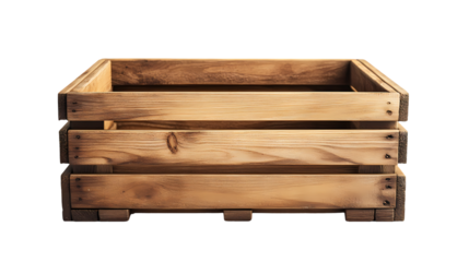 An empty rustic wooden crate isolated on transparent background