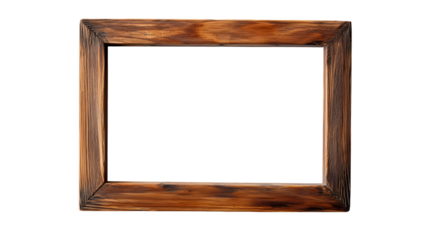 A decorative wooden picture frame with floral carvings isolated on transparent background