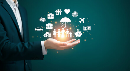 Protecting your future and family with insurance planning and financial security, showing wealth management and investments options for life goals