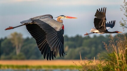 A striking black vulture with powerful wings in flight, soaring through the sky or perched on the ground, a true marvel of wild nature