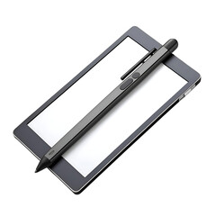 A sleek stylus rests on a digital tablet ready for creation against a black