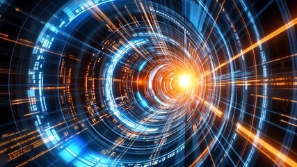 Abstract digital tunnel with swirling lines and glowing data - Powered by Adobe