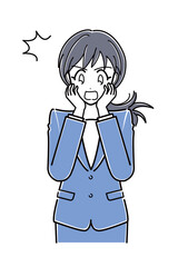 驚いているスーツのOLさん（上半身・シンプル）