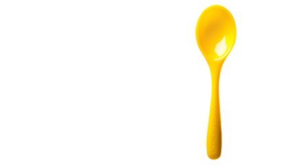 A single yellow empty plastic spoon isolated on transparent background