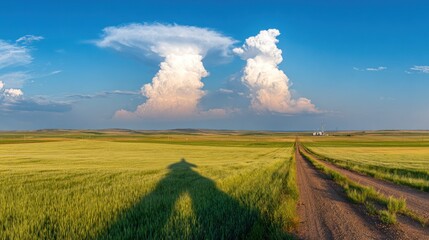 Obraz premium Vast field, shadow, dramatic clouds