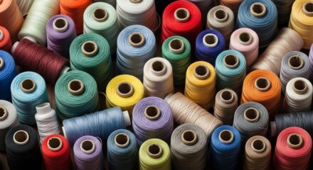 Fototapeta premium Colorful Spools of Thread for Sewing and Crafting, a Vibrant Textile Collection for Creative Projects