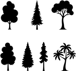 Trees, Silhouettes, Nature, Forest, Plants, Icons,  Graphics, Vector,  bundle