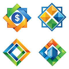Set of Four Abstract Business and Financial Logos. These versatile graphics are ideal for finance, real estate, technology, and business-related themes.