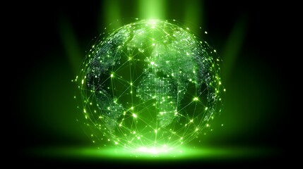 A glowing, green digital representation of the world.