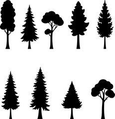 Trees, Silhouettes, Nature, Forest, Plants, Icons,  Graphics, Vector,  bundle