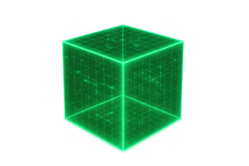 Green glowing cube rotating slowly on transparent background, perfect for any project needing a futuristic and technological feel