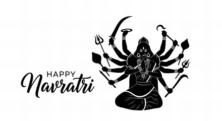 Goddess Durga with multiple arms holding weapons Hindu