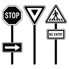 Essential road signs collection for safety awareness campaigns and driver education materials