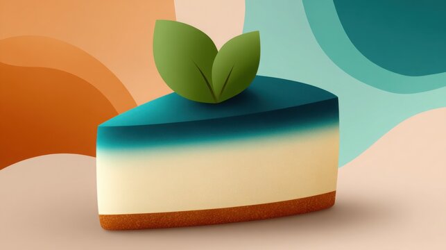 A blue and white cake with a green leaf on top