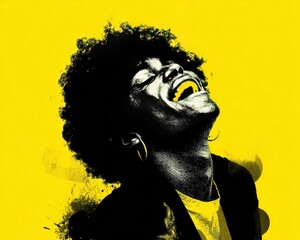 Poster design featuring a person with afro hairstyle in a happy moment