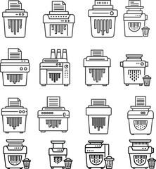 Paper Shredder Line Icons Set - Document Destruction Vector