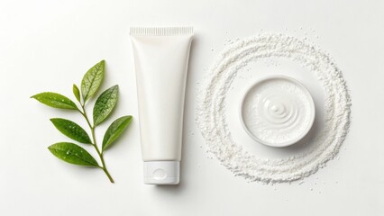 Natural skincare product with leaf and swirl of cream