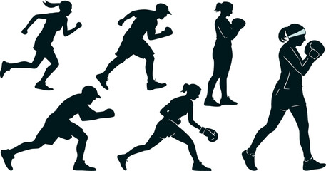 silhouettes of girls boxing