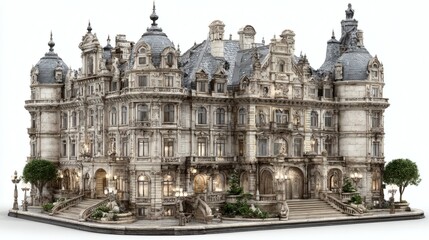 Obraz premium Grand Historic Castle with Ornate Architecture and Tower Features in Elegant Stone Design