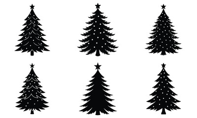 Obraz premium Six Unique Silhouettes of Christmas Trees Perfect for Holiday Crafting, Decoration, and Design 