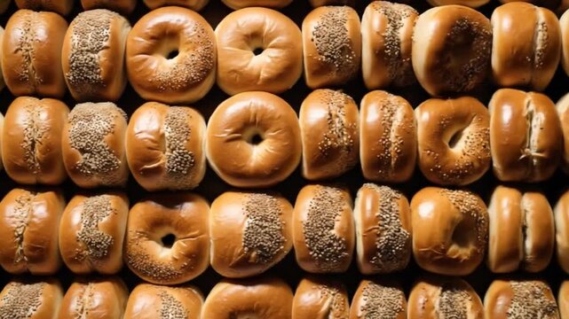 Bagel Bonanza: Rows of Golden Baked Goods, A Delicious Food Background