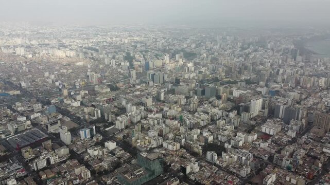 Aerial view of miraflores, showcasing ovalo gutierrez and the dense urban landscape of lima, peru