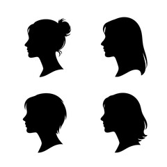 set of black female head silhouettes in various hairstyles