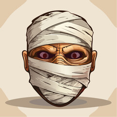 Detailed mummified face mask with realistic texture and tightly wrapped gauze layers, ideal for historical reenactments, horror costumes, or eerie decorations.
