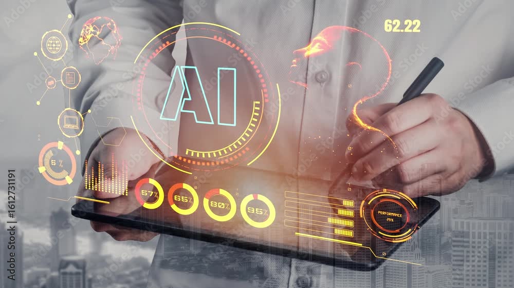 Poster ai assistant brain processor with llm technology, big data, machine learning, generative ai for busi