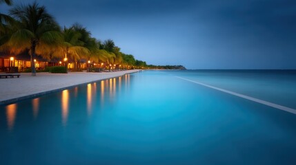 Fototapeta premium A beautiful beach with a pool and palm trees