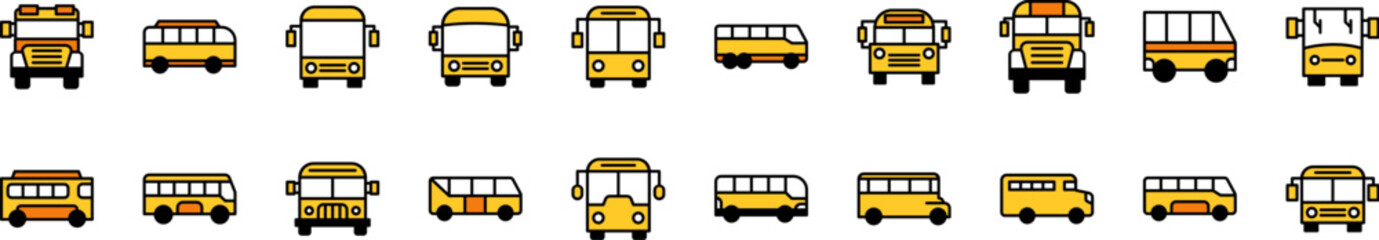 Orange Bus Filled Color Icon Collection. Minimalistic Linear Pictogram for Web and Graphic Design, Apps, Banners, Social Network and Cards