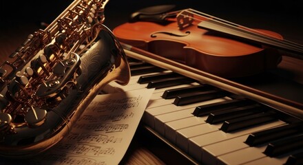 Fototapeta premium Classical Music Instruments Jazz Piano Violin Saxophone Melody Harmony