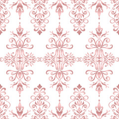 Seamless Rose Gold Vintage Ornamental Pattern – Elegant Baroque Damask Vector Background
