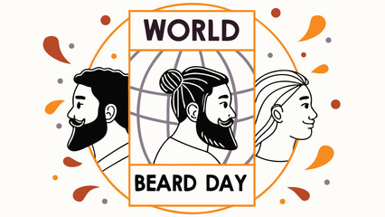 Diverse Vector Collage of Bearded Faces with Festive Globe for World Beard Day Celebration

