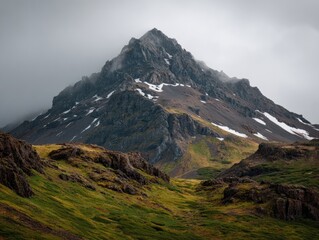 Majestic mountain peak piercing the clouds
