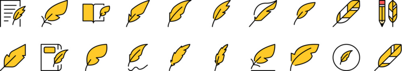 Set of Filled Color Icons of Quill. Minimalistic Linear Pictogram for Web and Graphic Design, Apps, Banners, Social Network and Cards