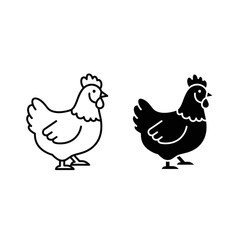 Fototapeta premium A Chicken Icon Graphic Showing Outline and Silhouette Views