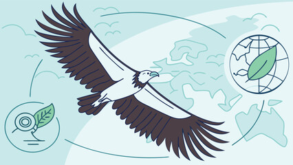 Soaring Vulture with Globe and Conservation Symbol Vector for International Vulture Awareness Day

