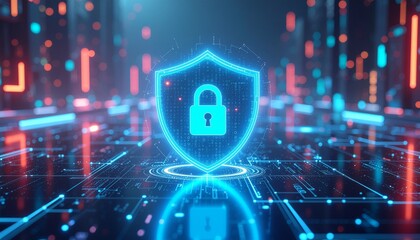 Futuristic Cybersecurity Interface with Digital Data Protection Visualization