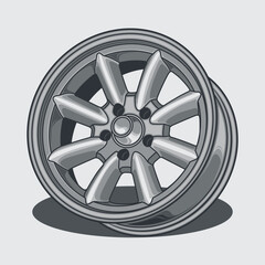 Car wheel illustration for conceptual design. Separated layers, easy to edit or change the colors in your vector supported software.