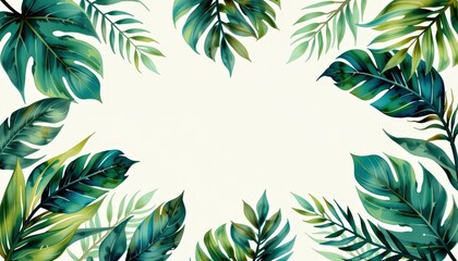 Obraz premium watercolor botanical frame of tropical leaves including monstera, palm