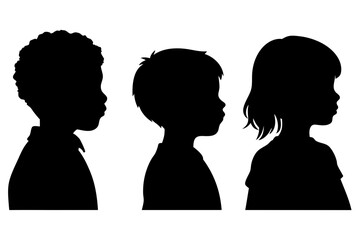 Three diverse children side profile silhouettes