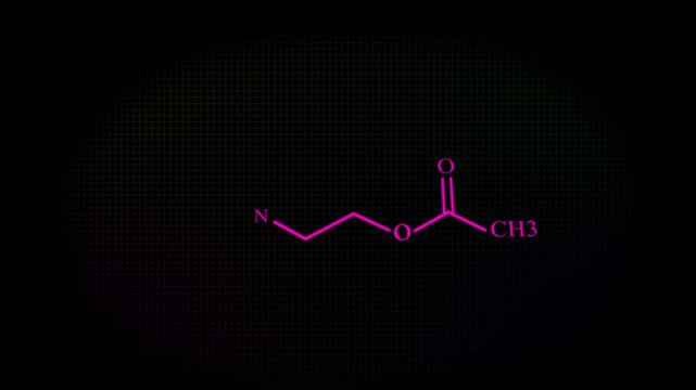 Acetylcholine or ACH Molecular Structure Symbol Neon Animation on with grid background