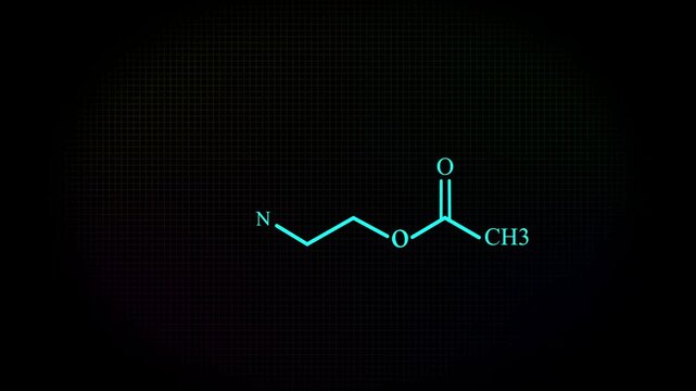 Acetylcholine or ACH Molecular Structure Symbol Neon Animation on with grid background