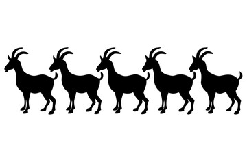 A row of five ibex animal silhouettes