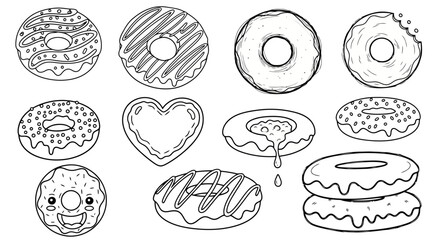 Donut Line Art Collection: Sweet Treat Illustrations