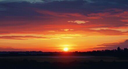 Obraz premium A breathtaking view of a vibrant sunset with fiery colors painting the sky.